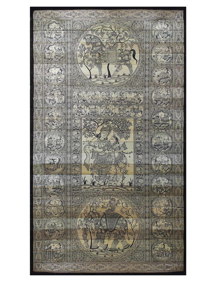 Murli Manohar and Radha with Episodes of Krishna Leela (The Story of Lord Krishna) Pattachitra Painting on Cloth by Rabi Behera · view 1