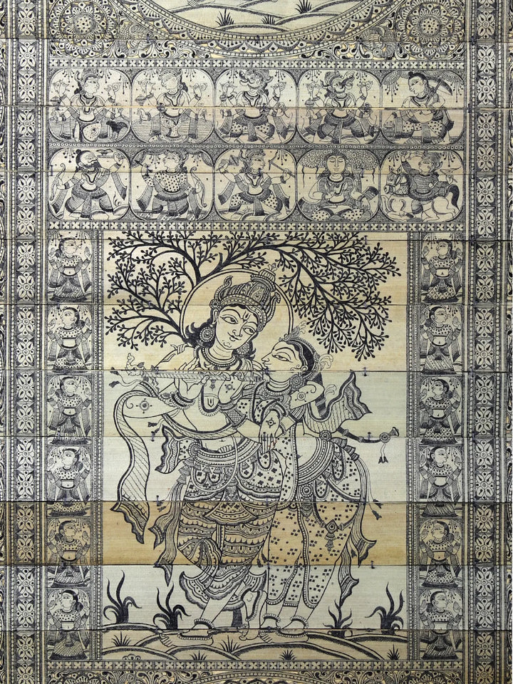 Murli Manohar and Radha with Episodes of Krishna Leela (The Story of Lord Krishna) Pattachitra Painting on Cloth by Rabi Behera · view 2