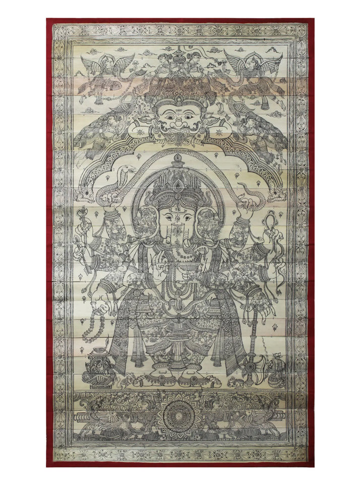 Ten Hands Standing Lord Ganesha Pattachitra Painting on Cloth by Rabi Behera · view 1
