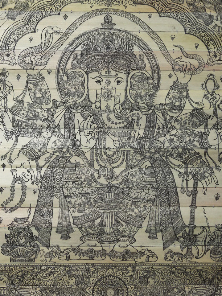 Ten Hands Standing Lord Ganesha Pattachitra Painting on Cloth by Rabi Behera · view 2