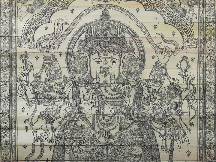 Ten Hands Standing Lord Ganesha Pattachitra Painting on Cloth by Rabi Behera · view 4