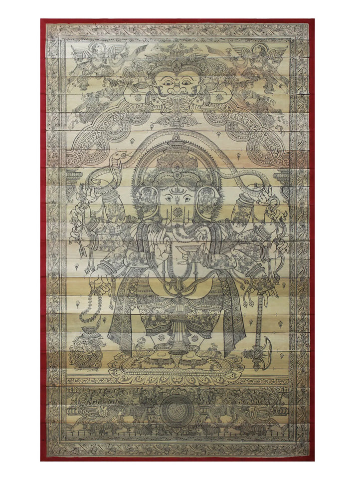 Ten Armed Mahaganapati with Serpent Vaasuki Stretched Over His Head Pattachitra Painting on Cloth by Rabi Behera · view 1