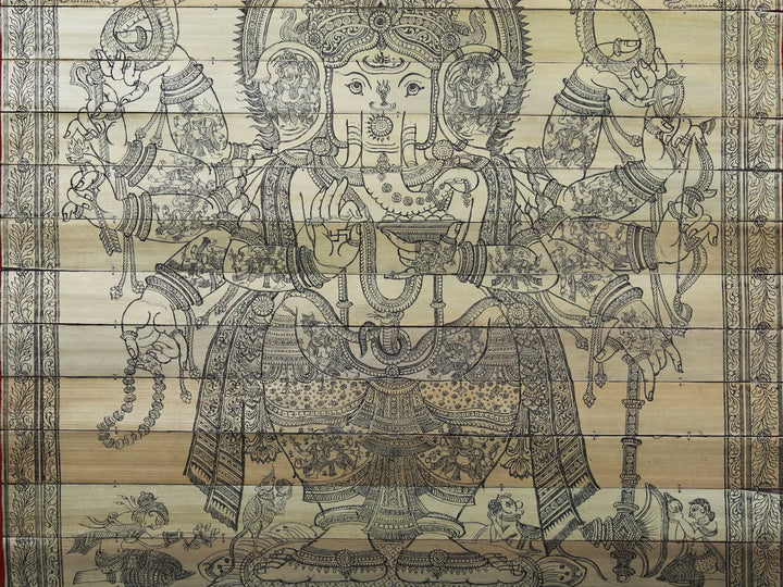 Ten Armed Mahaganapti with Serpent Vaasuki Stretched Over His Head (Based on the Ganesha Purana) Pattachitra Painting on Cloth by Rabi Behera · view 4