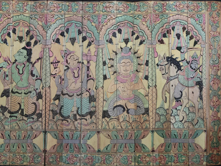 Ten Incarnations of Lord Vishnu (Dashavatara) Pattachitra Painting on Cloth by Rabi Behera · view 4