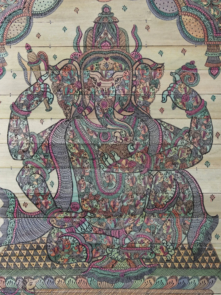 Sitting Chaturbhuja Ganesha Made of Small Ganeshas Pattachitra Painting on Cloth · view 2