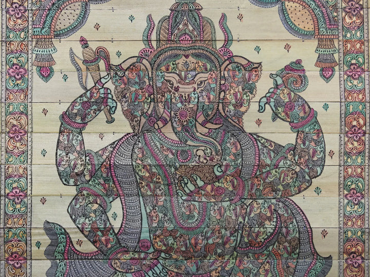 Sitting Chaturbhuja Ganesha Made of Small Ganeshas Pattachitra Painting on Cloth · view 4