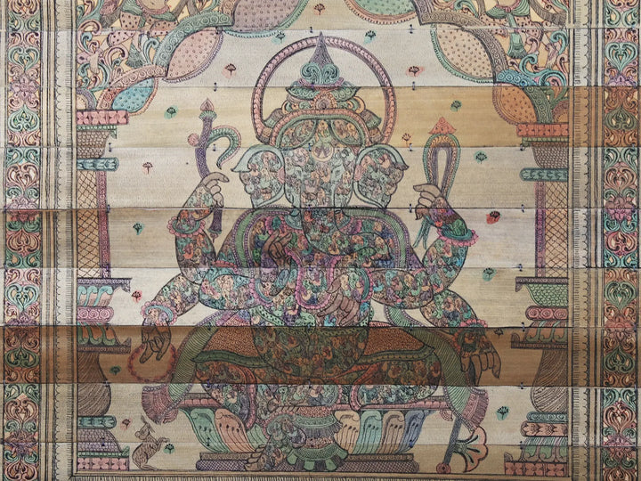 Sitting Six Hands Lord Ganesha with His Life Story Pattachitra Painting on Cloth · view 4