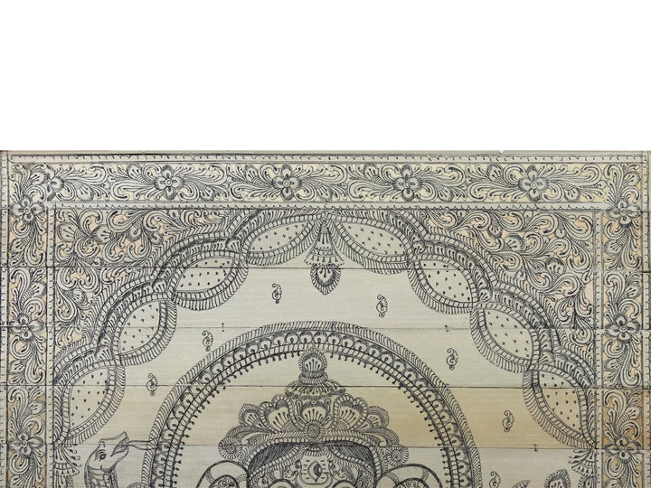 Sitting Four Hands Lord Gajanana Made of Small Ganeshas Pattachitra Painting on Cloth · view 3