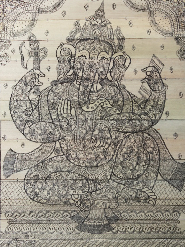 Sitting Chaturbhuja Gajanana Made of Small Ganeshas Pattachitra Painting on Cloth · view 2