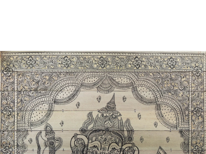 Sitting Chaturbhuja Gajanana Made of Small Ganeshas Pattachitra Painting on Cloth · view 3
