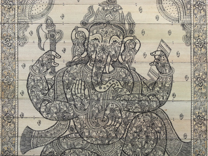 Sitting Chaturbhuja Gajanana Made of Small Ganeshas Pattachitra Painting on Cloth · view 4