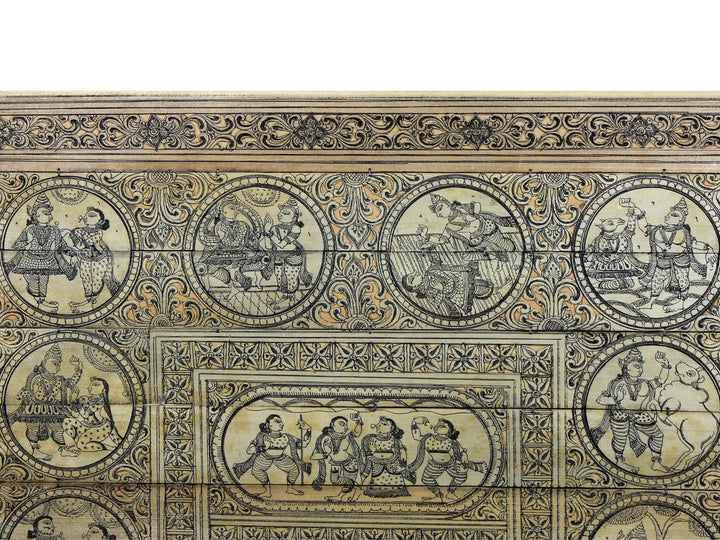 Radha-Krishna at Center with Episodes of Shri Krishna Leela Pattachitra Painting on Cloth · view 3