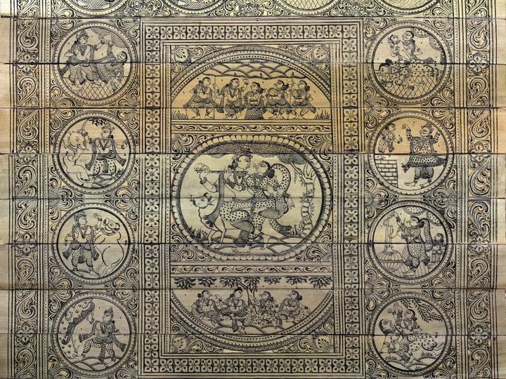Murli Manohar and Radharani with the Story of Lord Krishna (Krishna Leela) Pattachitra Painting on Cloth · view 4