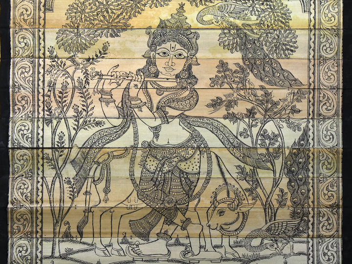Standing Lord Krishna Playing Flute with Cow Pattachitra Painting on Cloth · view 4