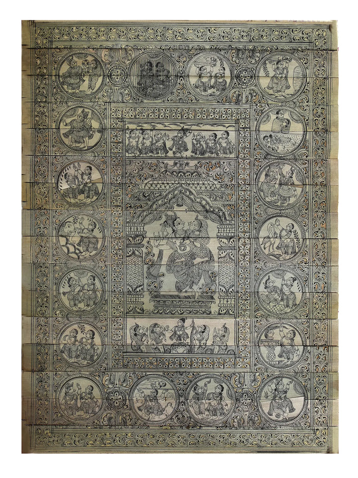 Madan Mohan and Radha with Lord Krishna's Life Story (Krishna Leela) Pattachitra Painting on Cloth · view 1