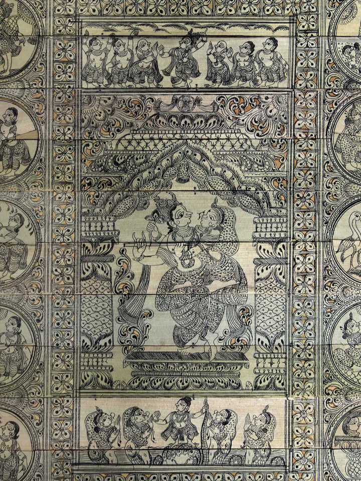 Madan Mohan and Radha with Lord Krishna's Life Story (Krishna Leela) Pattachitra Painting on Cloth · view 2