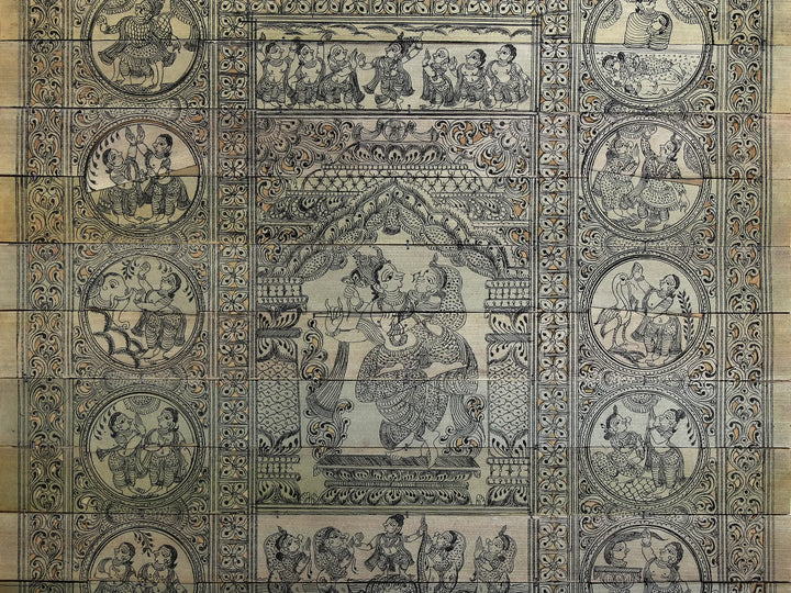Madan Mohan and Radha with Lord Krishna's Life Story (Krishna Leela) Pattachitra Painting on Cloth · view 4