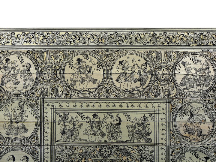 Standing Lord Ganesha at Center with Episodes of His Life Story Pattachitra Painting on Cloth · view 3
