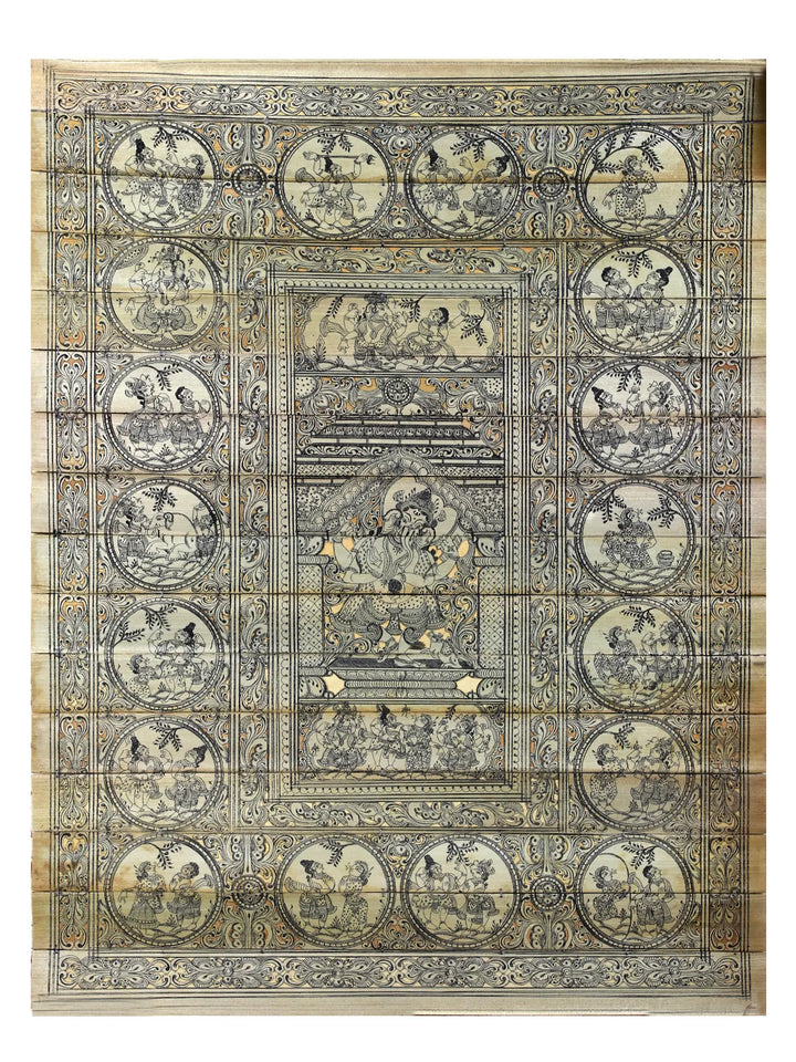 Four Hands Dancing Ganesha with the Story of His Life Pattachitra Painting on Cloth by Rabi Behera · view 1
