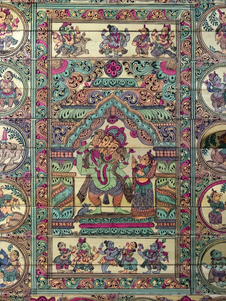 Four Hands Gajanana at Center with His Life Story Pattachitra Painting on Cloth by Rabi Behera · view 2