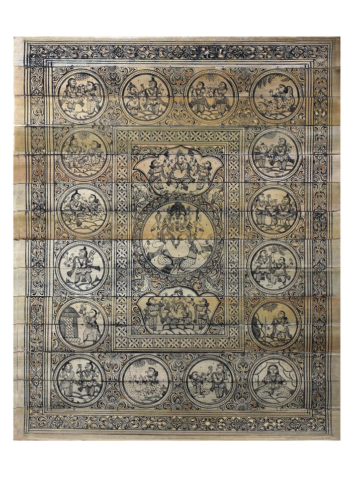 Six Hands Dancing Ganesha with the Story of His Life Pattachitra Painting on Cloth by Rabi Behera · view 1