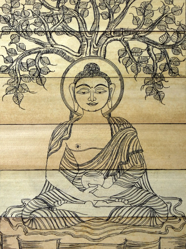 Gautam Buddha under Bodhi Tree - Palm Leaf from Odisha Pattachitra Painting on Palm Leaf by Rabi Behera Pattachitra · view 4