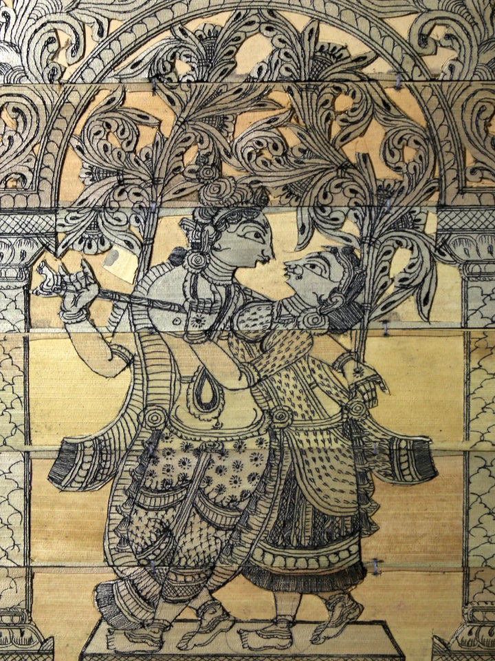 Radha-Krishna Tala Patra Chitra from Odisha Pattachitra Painting on Cloth by Rabi Behera · view 2