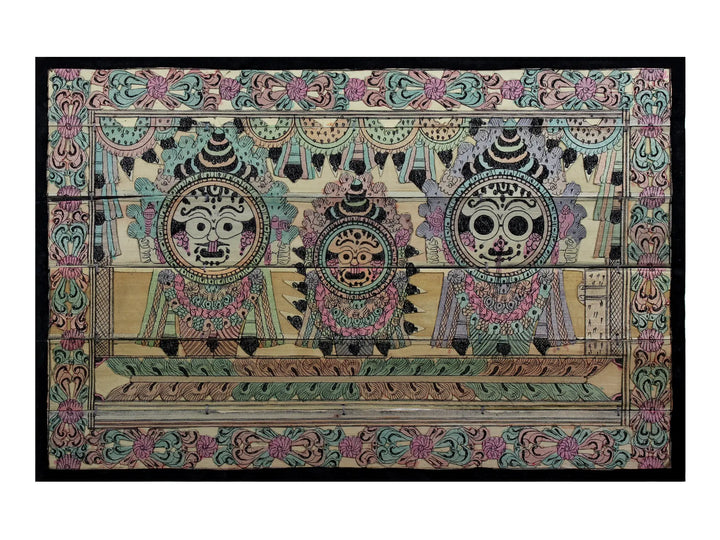 Shri Jagannath Ji with Subhadra and Balabhadra Palm Leaf Patra Chitra Pattachitra Painting on Palm Leaf by Rabi Behera · view 1