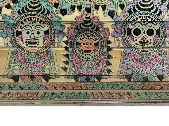 Shri Jagannath Ji with Subhadra and Balabhadra Palm Leaf Patra Chitra Pattachitra Painting on Palm Leaf by Rabi Behera · view 2