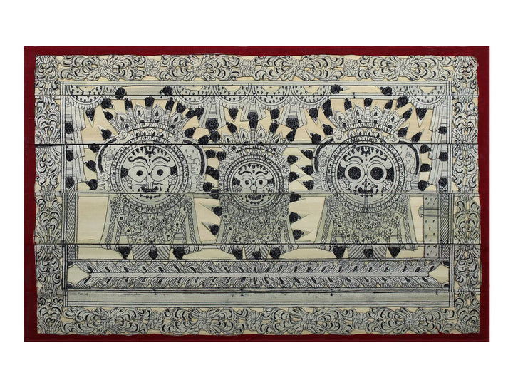 Lord Jagannath Ji (Krishna with Balaram and Subhadra) Pattachitra Painting on Cloth by Rabi Behera · view 1