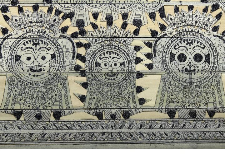 Lord Jagannath Ji (Krishna with Balaram and Subhadra) Pattachitra Painting on Cloth by Rabi Behera · view 2