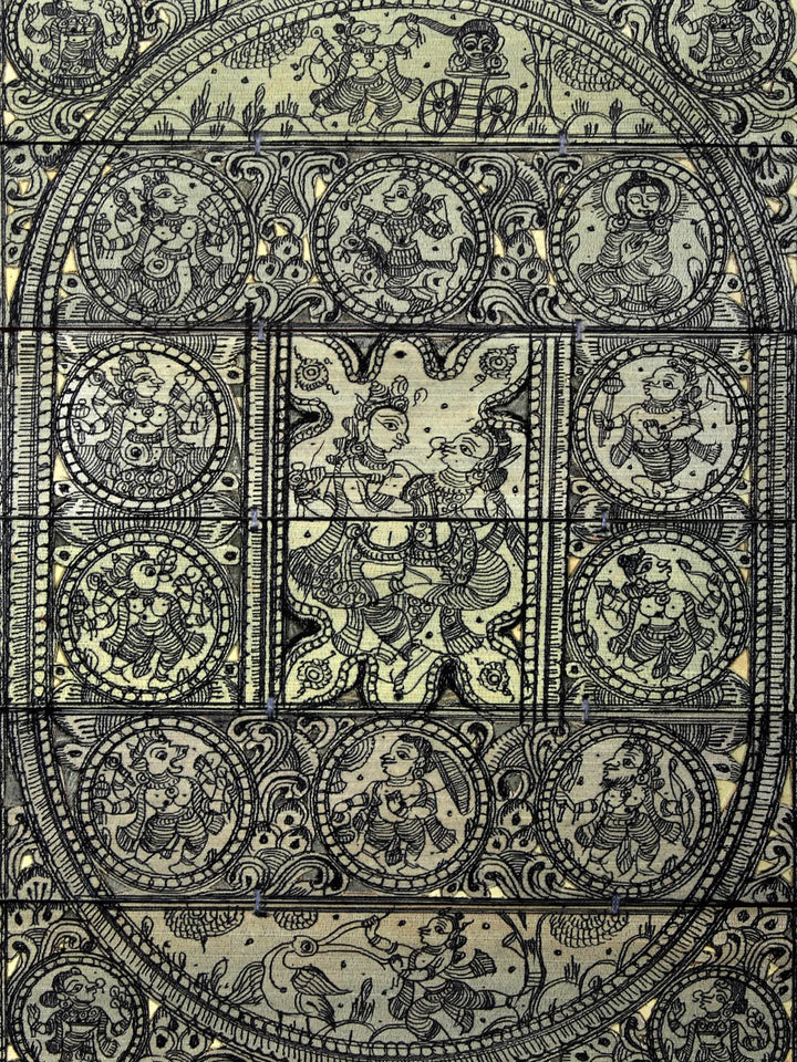 Radha-Krishna at Center with Episodes of Krishna Leela and Dashavatara of Lord Vishnu Pattachitra Painting on Cloth · view 2