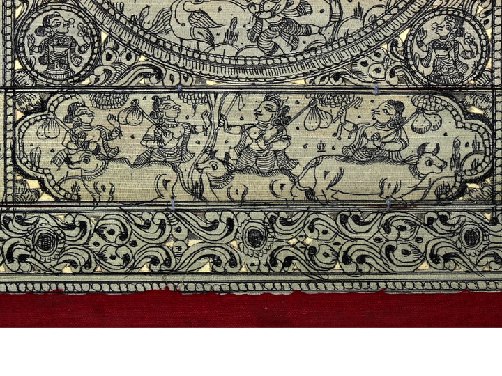 Radha-Krishna at Center with Episodes of Krishna Leela and Dashavatara of Lord Vishnu Pattachitra Painting on Cloth · view 4
