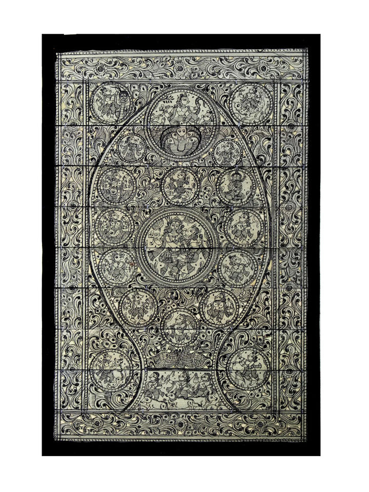 Episodes of Krishna's Life Story (Krishna Leela) with Ten Incarnations of Lord Vishnu Pattachitra Painting on Cloth · view 1