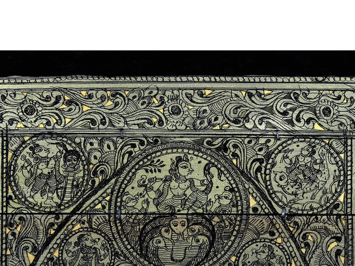 Episodes of Krishna's Life Story (Krishna Leela) with Ten Incarnations of Lord Vishnu Pattachitra Painting on Cloth · view 3