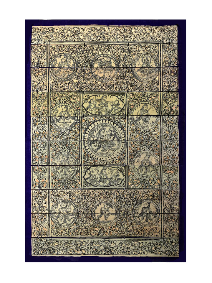 Episodes of Krishna Leela with Dashavatara of Lord Vishnu Pattachitra Painting on Cloth · view 1