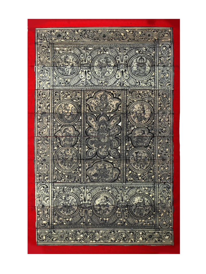 Lord Ganesha with Ten Incarnations of Lord Vishnu Pattachitra Painting on Cloth · view 1