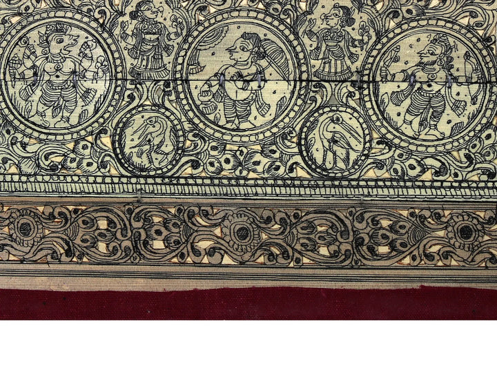 Radha-Krishna at Center with Ten Incarnations of Lord Vishnu (Dashavatara) Pattachitra Painting on Cloth · view 4