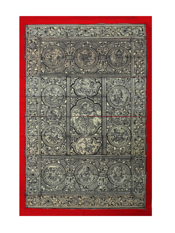 Radha Krishna at Center with Demons Killed Pattachitra Painting on Cloth by Lord Krishna · view 1