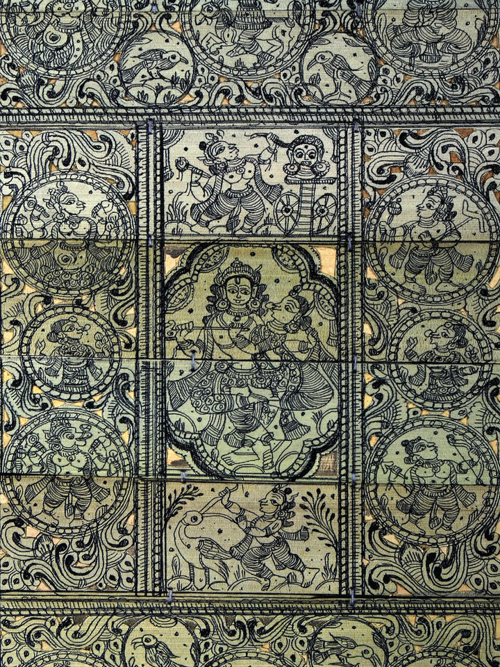 Radha-Krishna and Demons Killed Pattachitra Painting on Cloth by Lord Krishna · view 2