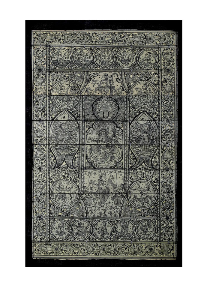 Episodes of Lord Krishna's Life Story (Krishna Leela) with Ten Incarnations of Lord Vishnu (Dashavatara) Pattachitra Painting on Cloth · view 1