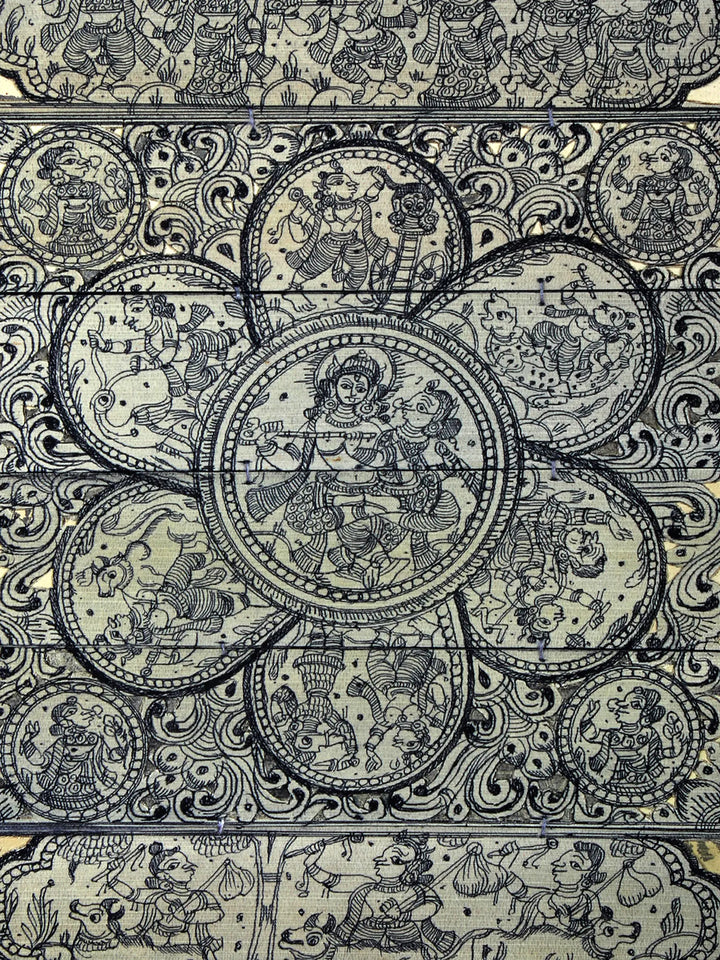 Murlidhar and Radha with Episodes of Krishna Leela Pattachitra Painting on Cloth · view 2
