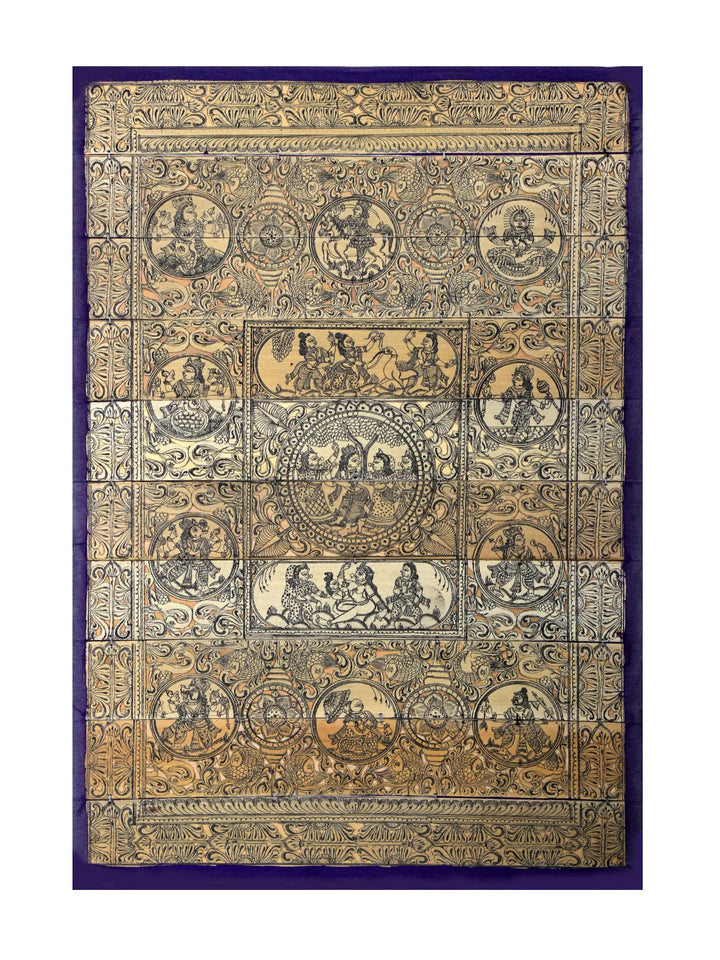 Episodes of Krishna Leela at Center with Ten Incarnations of Lord Vishnu (Dashavatara) Pattachitra Painting on Cloth · view 1