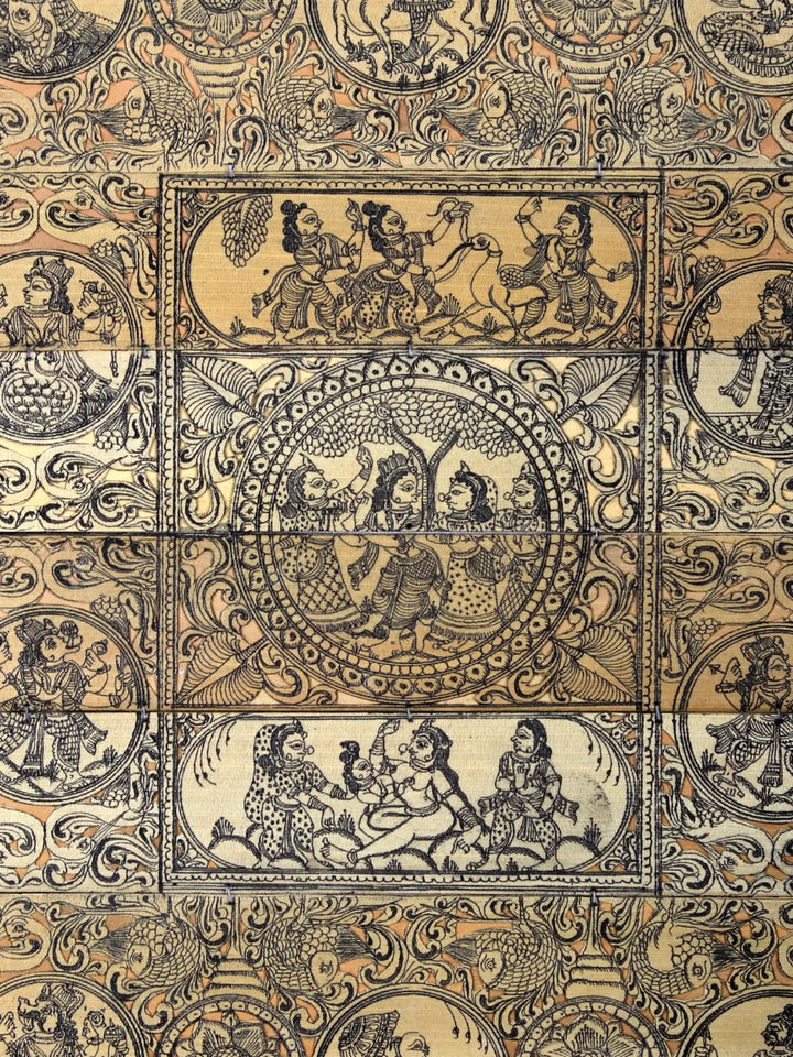Episodes of Krishna Leela at Center with Ten Incarnations of Lord Vishnu (Dashavatara) Pattachitra Painting on Cloth · view 2