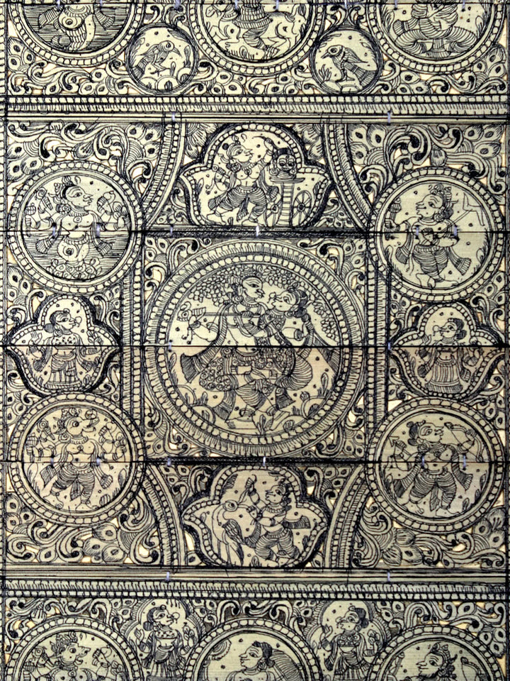 Radha-Krishna at Center with Dashavatara of Lord Vishnu Pattachitra Painting on Cloth · view 2