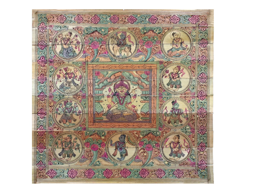 Sitting Goddess Lakshmi at Center with Dashavatara of Lord Vishnu Pattachitra Painting on Cloth