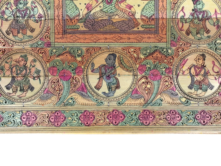 Sitting Goddess Lakshmi at Center with Dashavatara of Lord Vishnu Pattachitra Painting on Cloth · view 4