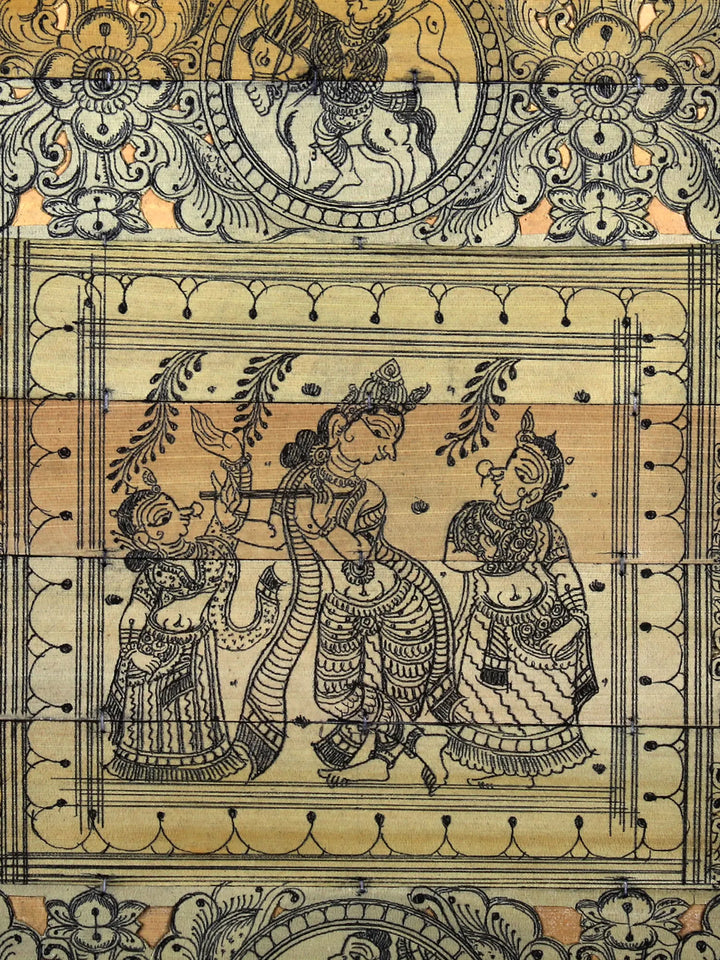 Lord Krishna with Rukmini and Satyabhama Pattachitra Painting on Cloth · view 2