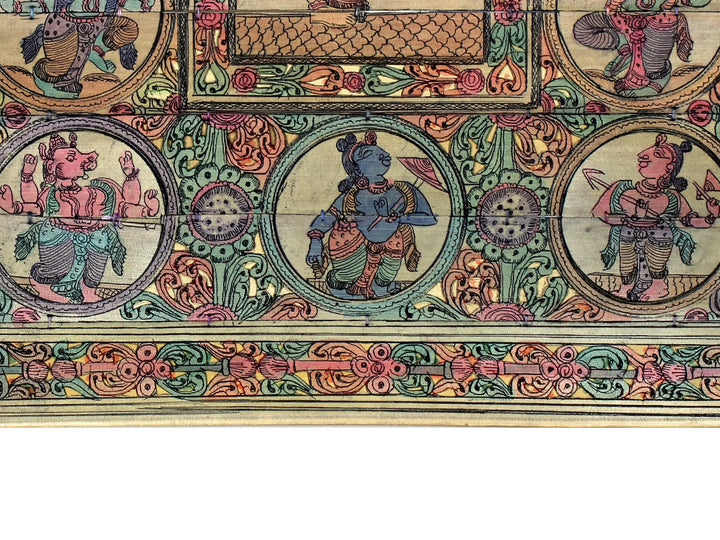 Four Hands Lord Ganesha at Center with Dashavatara of Lord Vishnu Pattachitra Painting on Cloth · view 4