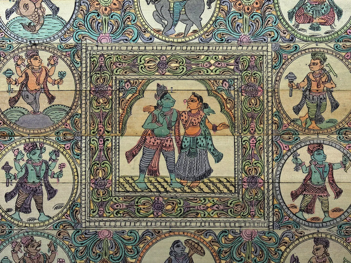Radha-Krishna with Dashavatara of Lord Vishnu Pattachitra Painting on Cloth · view 2